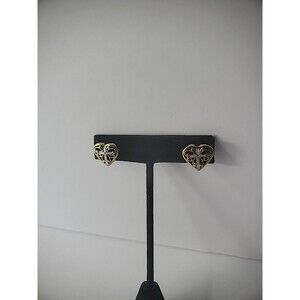 Vintage Earrings Clip On Vermeil 925 Sterling 10K Gold Heart Cross Lords Prayer